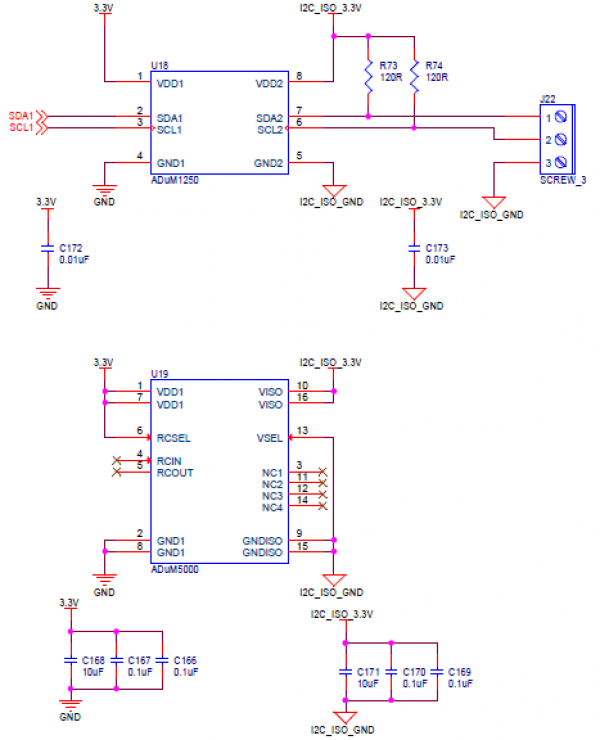 Figure 1. Isolated I2C schematic