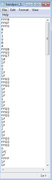 Excerpt from a Coefficient file for PFILT loading 