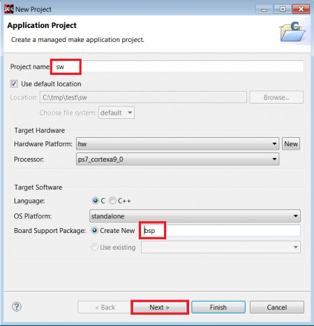 Application project settings