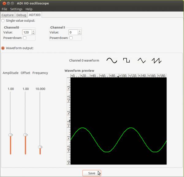 Output waveform using IIO Oscilloscope