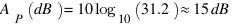 {A_P}(dB) = 10{log_10}(31.2) ≈ 15 dB