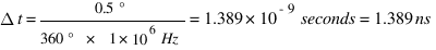 {Delta}t = {0.5{°}} / {360{°} ~ * ~ 1 * 10^6Hz} = 1.389 * 10^{-9} seconds = 1.389ns