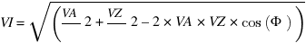 VI = sqrt(VA/\2 + VZ/\2 – 2*VA*VZ*cos(Φ))