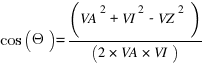 cos(Theta) = (VA^2 + VI^2 - VZ^2)/ (2 * VA * VI)